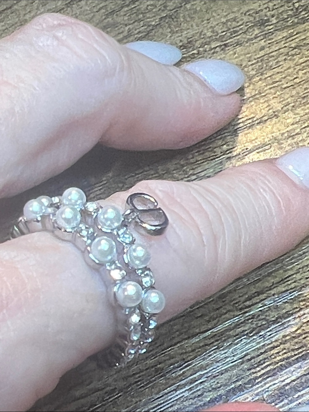 Elegant Pearl and Crystal Multi-Row Ring - White Pearls